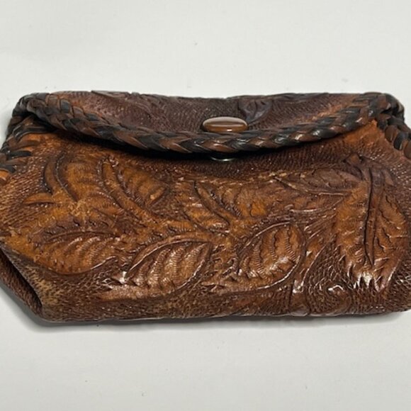 VTG Tooled Leather Coin Purse Snap Pouch Floral Roses Hand-Crafted 4.5"x2.5" - Picture 11 of 16